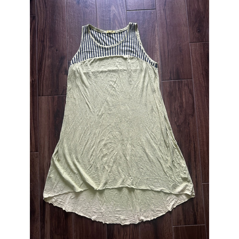 Cut Loose Sleeveless High Low Dress Sage Green Striped Yoke Slub Knit Midi L XL